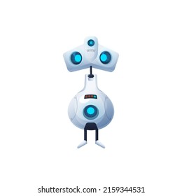 Electronic humanoid isolated icon. Vector future robot cartoon character, cute cyborg or robotic house assistant with artificial intelligence technology, alien life machine with glowing neon eyes