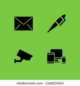 electronic icon. 4 electronic set with tablet, edit tools, mail and cctv vector icons for web and mobile app