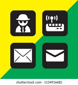 electronic icon. 4 electronic set with wifi, spy and mail vector icons for web and mobile app