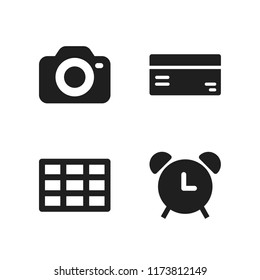 electronic icon. 4 electronic vector icons set. screen grid, camera and alarm icons for web and design about electronic theme