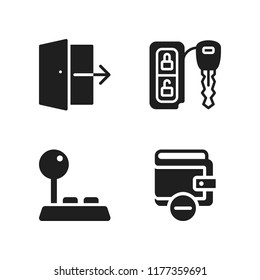 electronic icon. 4 electronic vector icons set. car key, logout and joystick icons for web and design about electronic theme