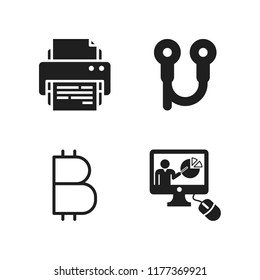 electronic icon. 4 electronic vector icons set. online class, printer and earphones icons for web and design about electronic theme