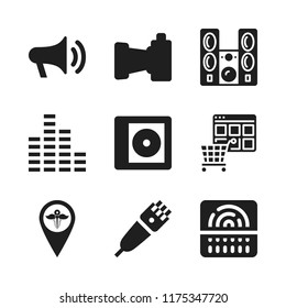electronic icon. 9 electronic vector icons set. sound system, compact camera and sound bars icons for web and design about electronic theme