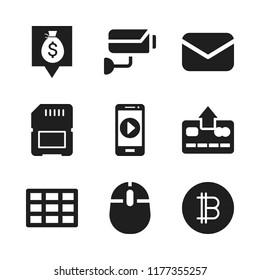 electronic icon. 9 electronic vector icons set. computer mouse, cctv and cellphone icons for web and design about electronic theme