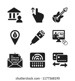 electronic icon. 9 electronic vector icons set. electric guitar, mail and bank pin icons for web and design about electronic theme