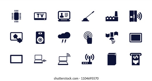Electronic icon. collection of 18 electronic filled icons such as washing machine, laptop, touchscreen, tablet, arm lever, burst. editable electronic icons for web and mobile.
