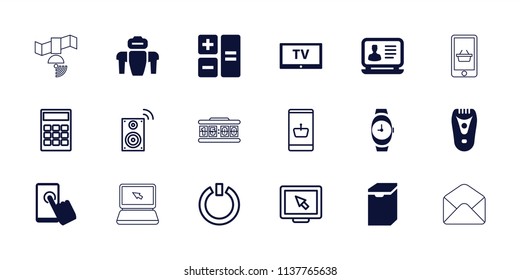 Electronic icon. collection of 18 electronic filled and outline icons such as electric razor, laptop, calculator, tv. editable electronic icons for web and mobile.