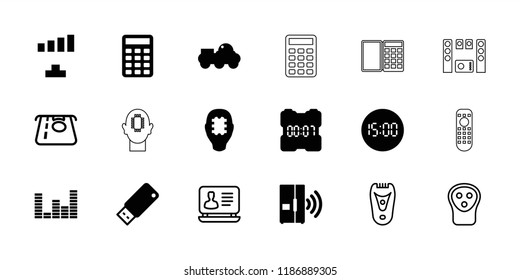 Electronic icon. collection of 18 electronic filled and outline icons such as signal, usb drive, intercom, digital clock. editable electronic icons for web and mobile.
