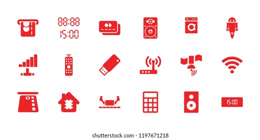 Electronic icon. collection of 18 electronic filled icons such as usb drive, remote control, wi-fi, digital time, digital clock. editable electronic icons for web and mobile.