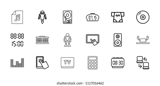 Electronic icon. collection of 18 electronic outline icons such as finger on tablet, atm money withdraw, disc, touchscreen. editable electronic icons for web and mobile.