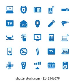 Electronic icon. collection of 25 electronic filled icons such as electric razor, signal, display, tv, remote control, envelope. editable electronic icons for web and mobile.