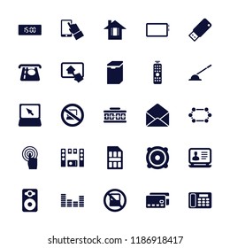 Electronic icon. collection of 25 electronic filled icons such as no laptop, atm money withdraw, laptop, touchscreen, speaker. editable electronic icons for web and mobile.