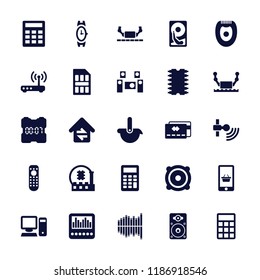 Electronic icon. collection of 25 electronic filled icons such as wrist watch, credit card, signal, home connection, cpu, router. editable electronic icons for web and mobile.