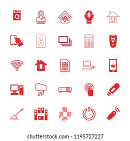 Electronic icon. collection of 25 electronic filled and outline icons such as electric razor, touchscreen, burst, pc. editable electronic icons for web and mobile.