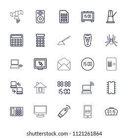 Electronic icon. collection of 25 electronic outline icons such as electric razor, calculator, display, speaker, desk phone, cpu. editable electronic icons for web and mobile.