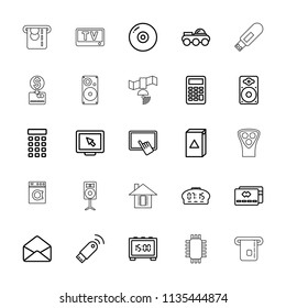 Electronic icon. collection of 25 electronic outline icons such as finger on tablet, washing machine, display, disc, credit card. editable electronic icons for web and mobile.