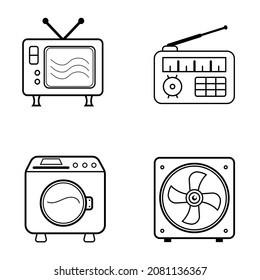 diseño de iconos electrónicos, TV, ventilador, vector de máquina de radio y lavado aislado
