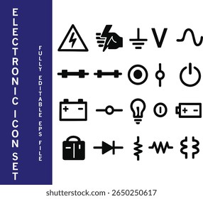 Conjunto de iconos Electrónicas – Símbolos de Vector negro editables para circuitos y componentes