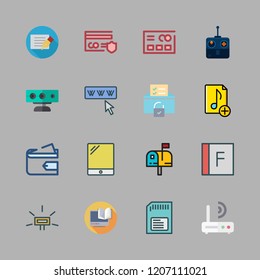 electronic icon set. vector set about tablet, card, wallet and music file icons set.