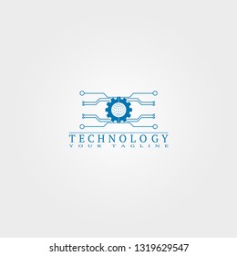 Electronic icon template, vector logo technology for business corporate, Gear logo with globe, elements, illustration