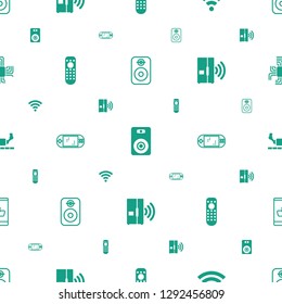 electronic icons pattern seamless white background. Included editable filled and outline speaker, wi fi, remote control, portable game console icons. electronic icons for web and mobile.