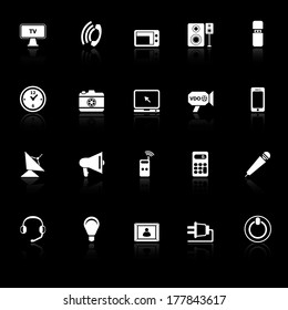 Electronic icons with reflect on black background, stock vector