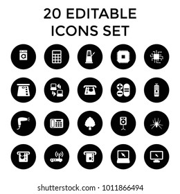 Electronic icons. set of 20 editable filled electronic icons such as spider, hair dryer, atm money withdraw. best quality electronic elements in trendy style.