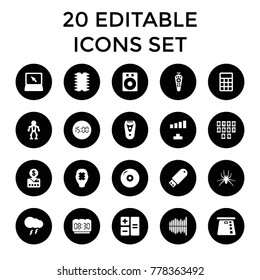 Electronic icons. set of 20 editable filled electronic icons such as spider, electric razor, signal, put money on card. best quality electronic elements in trendy style.