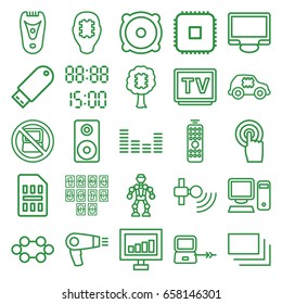 Electronic icons set. set of 25 electronic outline icons such as no laptop, laptop connection, hair dryer, electric razor, signal, tv, touchscreen, display, speaker