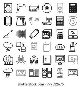Electronic icons. set of 36 editable outline electronic icons such as tv, atm, hair dryer, signal, calculator, disc, speaker, credit card, atm, credit card in atm, cpu, robot