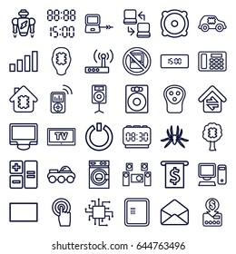 Electronic icons set. set of 36 electronic outline icons such as no laptop, laptop connection, atm, spider, electric razor, washing machine, touchscreen, display, envelope