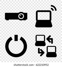 Electronic icons set. set of 4 electronic filled icons such as laptop, switch off, laptop connection