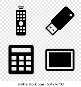 Electronic icons set. set of 4 electronic filled icons such as tablet, usb drive, remote control