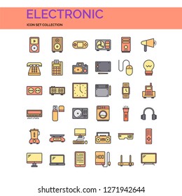 Electronic Icons Set. UI Pixel Perfect Well-crafted Vector Thin Line Icons. The illustrations are a vector.