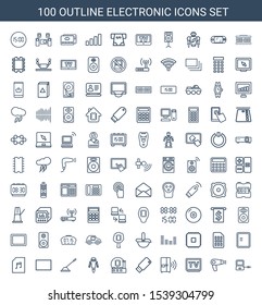 electronic icons. Trendy 100 electronic icons. Contain icons such as laptop connection, hair dryer, TV, intercom, usb drive, CPU, robot, arm lever. electronic icon for web and mobile.