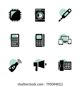 Electronic icons. vector collection filled electronic icons set.. includes symbols such as chip tuning, car key, calculator, desk phone. use for web, mobile and ui design.
