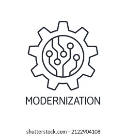 Elektronische Verbesserung des technischen Geräts. Modernisierung. Vektor-Linearsymbol einzeln auf weißem Hintergrund