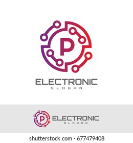 electronic initial Letter P Logo design