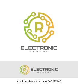 electronic initial Letter R Logo design