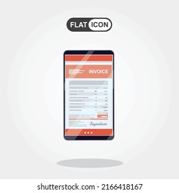 Electronic invoice or digital signature concept in vector illustration. Signing an electronic invoice online by phone