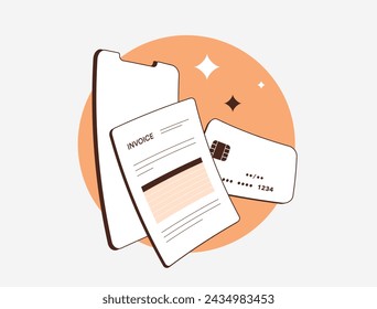 Electronic invoicing, digital financial transactions and paperless billing concepts. E-invoice isolated vector illustration on white background with icons