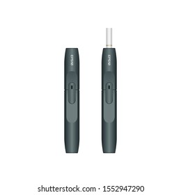 Electronic iqos cigarette. Illustration of black electronic cigarette. Vector realistic mock up for your design