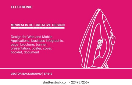 Plancha electrónica. Hierro en un estilo lineal. Estilo minimalista para aplicaciones web y móviles, infografía empresarial, página, folleto, pancarta, presentación, afiche, portada, folleto, documento. Vector