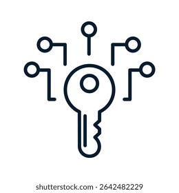 Conceito de chave eletrônica. Ícone linear de vetor isolado no plano de fundo branco.