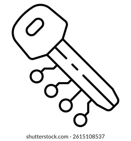 Electronic key with connections thin line icon, Digital security concept. Vector graphics. Key sign on white background, linear style mobile or design