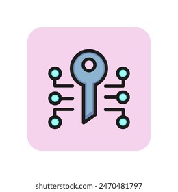 Elektronische Musik-Schlüsselzeilensymbol. Privatsphäre, Zugang, Passwort. Datenschutzkonzept. Vektorillustration kann für Themen wie private Informationen, Netzwerk, Technologie verwendet werden