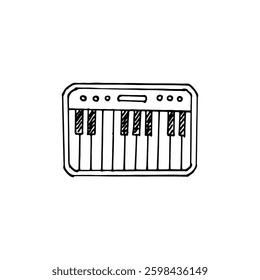 Electronic keyboard hand-drawn music instrument cartoon vector illustration.