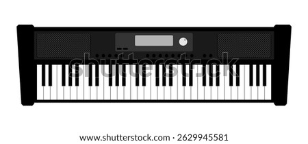Electronic keyboard synthesizer top view. modern Musical keyboard instrument for playing classical and electronic music. Flat vector isolated on white background