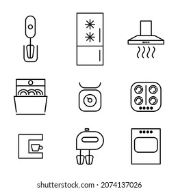 Electronic kitchen devices icons set, outline vector illustration on a white background