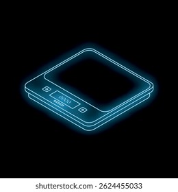 Electronic kitchen scale with a blue neon glow effect on black background